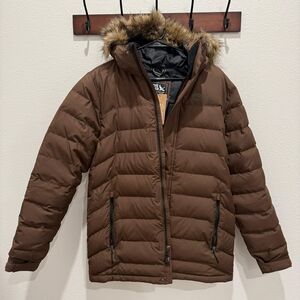 Eddie Bauer Brown Puffer Jacket with Faux Fur Hood